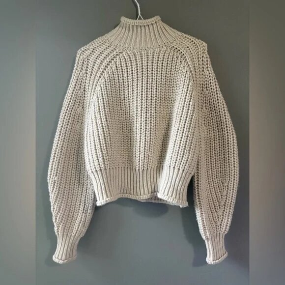 H&M size S chunky knit sweater with a roll-edge mock turtleneck in light beige - Picture 5 of 5